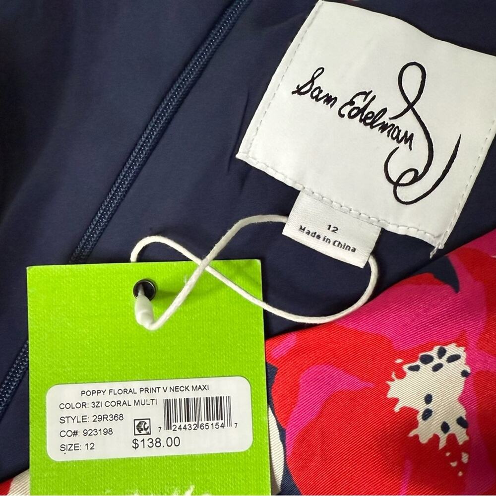 Sam Edelman Women's Poppy Floral V-Neck Chiffon A-Line Dress Coral Multi NWT - Picture 7 of 9